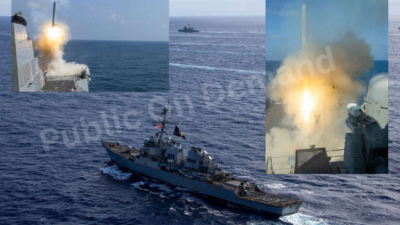 US Navy warship missile launch during naval confrontation